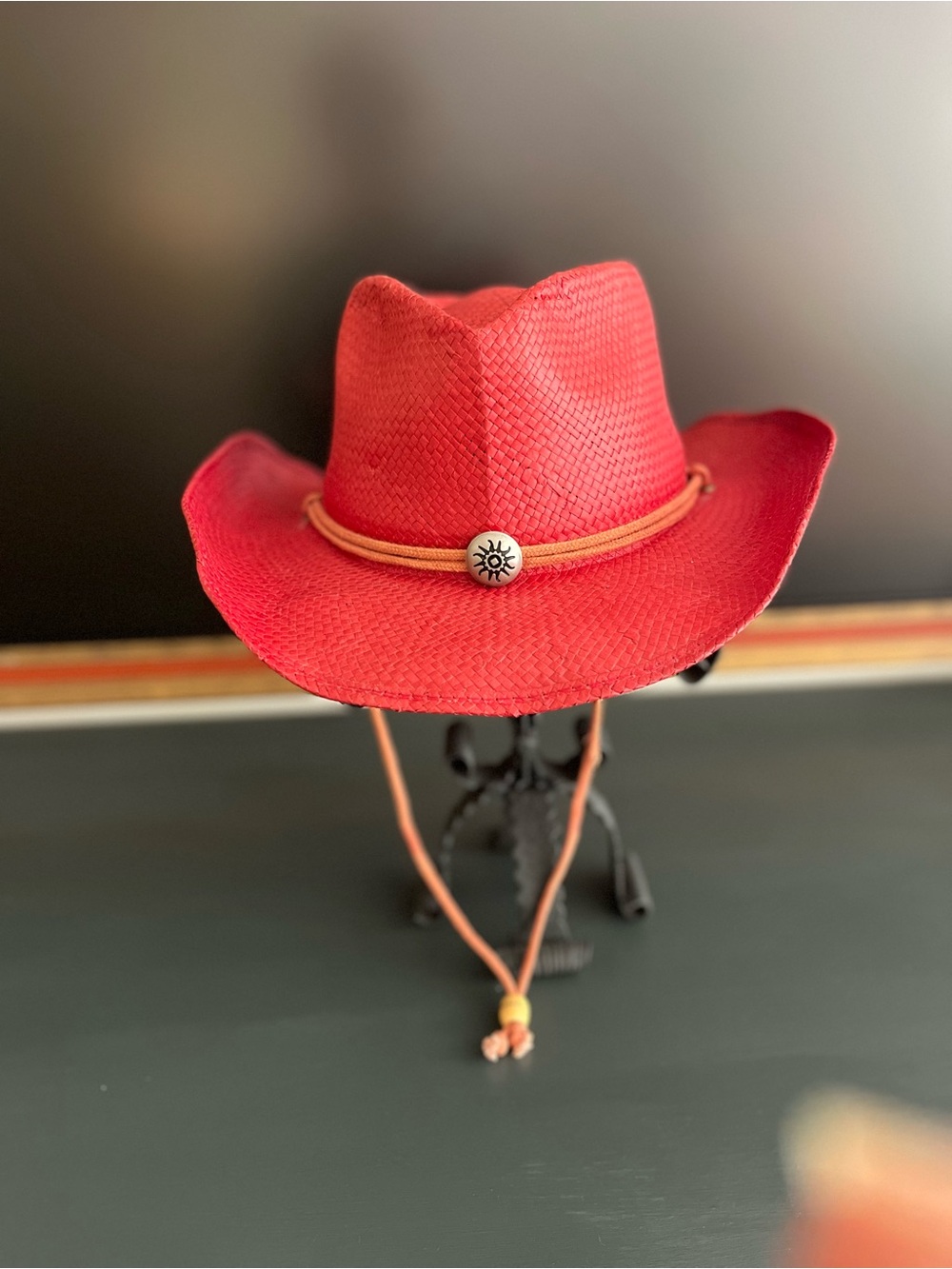 Vintage Scala unisex Red Straw Cowboy Hat with Chin Cord Size L